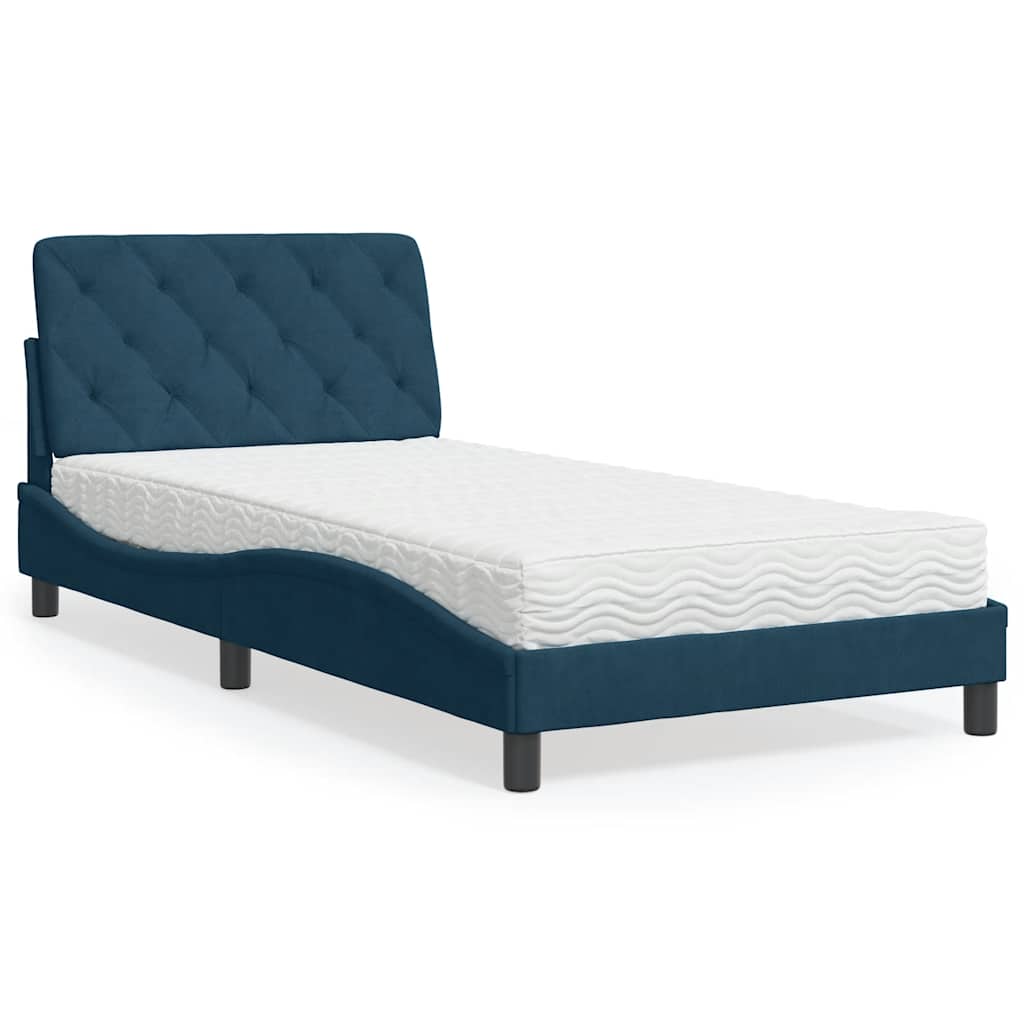 Letto con Materasso Blu 100x200 cm in Velluto