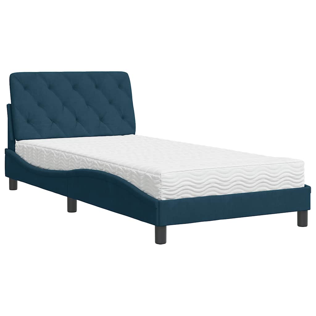 Letto con Materasso Blu 100x200 cm in Velluto