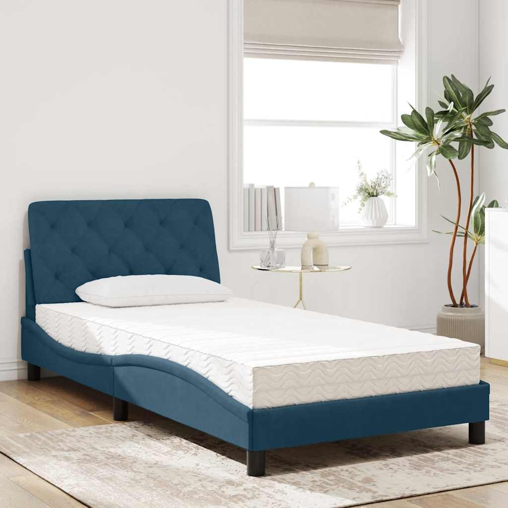 Letto con Materasso Blu 100x200 cm in Velluto