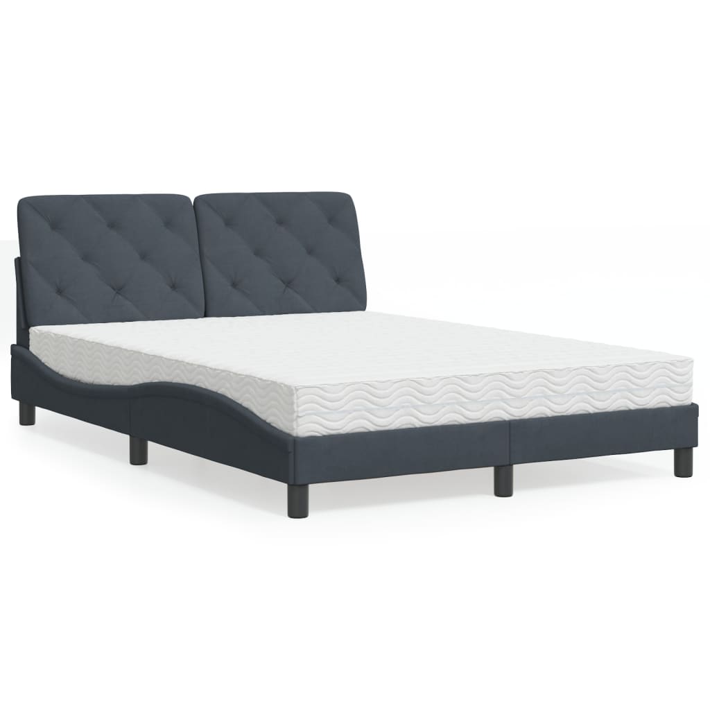 Letto con Materasso Grigio Scuro 140x190 cm in Velluto - homemem39
