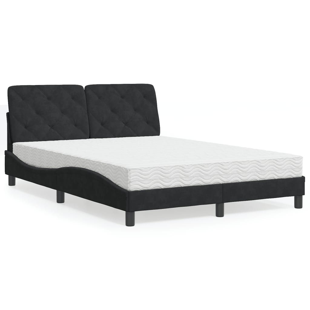 Letto con Materasso Nero 140x190 cm in Velluto - homemem39