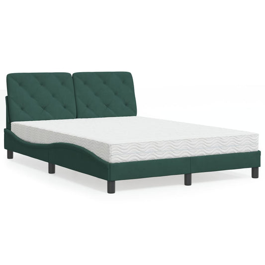 Letto con Materasso Verde Scuro 140x190 cm in Velluto - homemem39