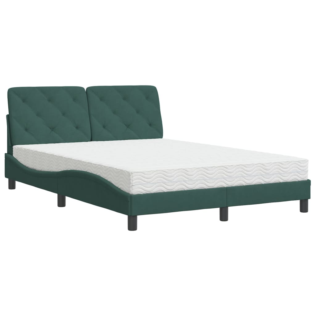 Letto con Materasso Verde Scuro 140x200 cm in Velluto - homemem39