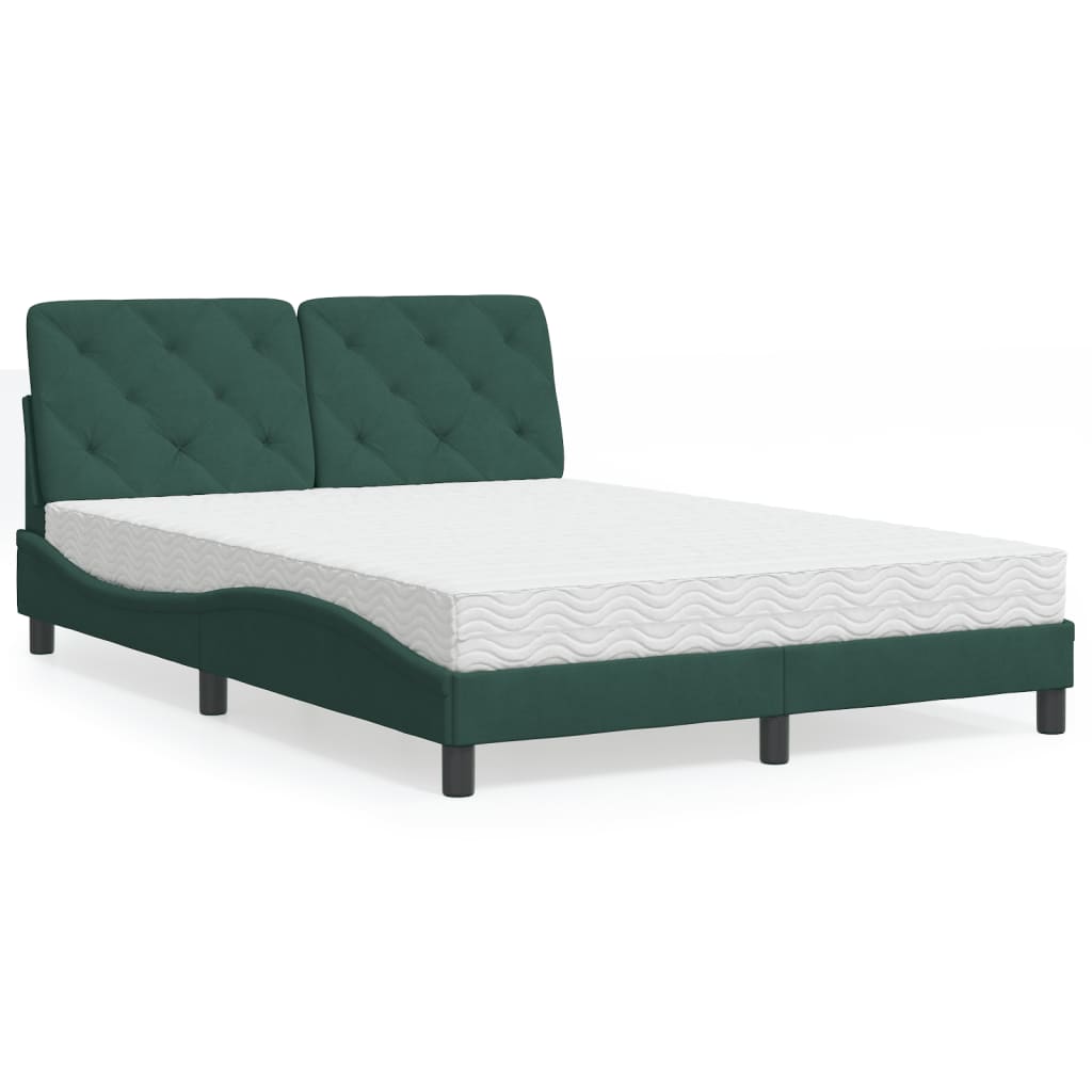 Letto con Materasso Verde Scuro 140x200 cm in Velluto - homemem39