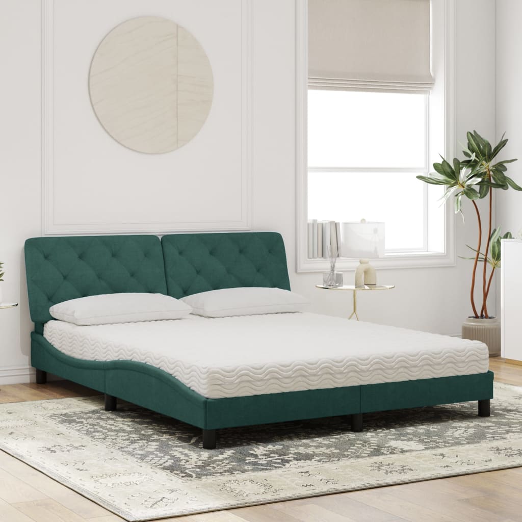 Letto con Materasso Verde Scuro 160x200 cm in Velluto - homemem39