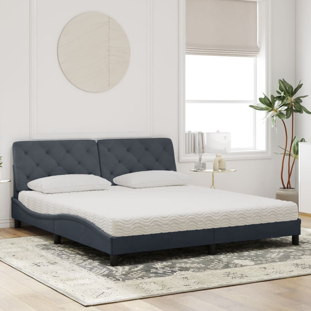 Letto con Materasso Grigio Scuro 180x200 cm in Velluto - homemem39