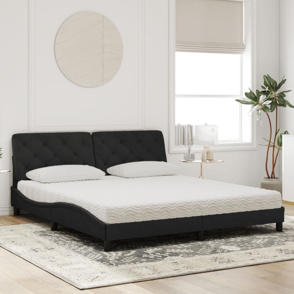 Letto con Materasso Nero 180x200 cm in Velluto - homemem39
