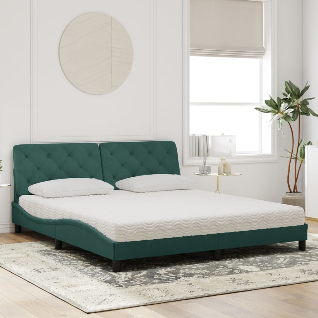 Letto con Materasso Verde Scuro 180x200 cm in Velluto
