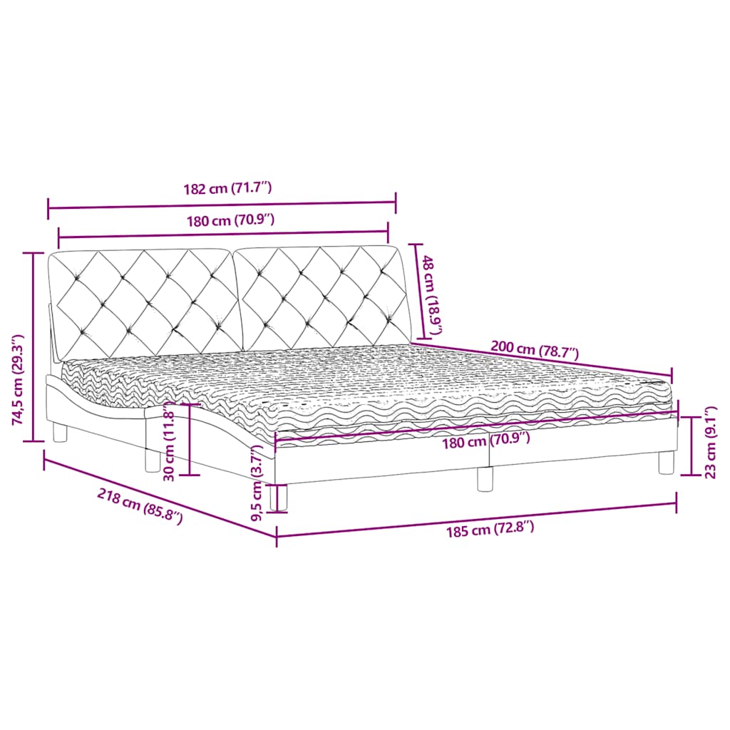 Letto con Materasso Blu 180x200 cm in Velluto