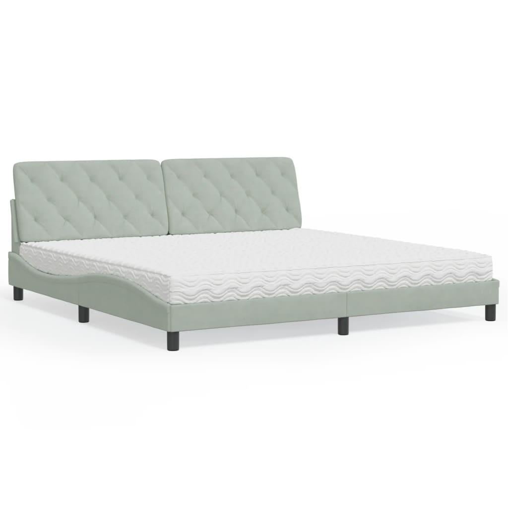 Letto con Materasso Grigio Chiaro 200x200cm Velluto - homemem39