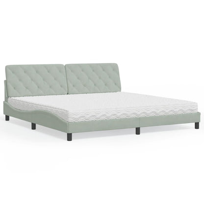 Letto con Materasso Grigio Chiaro 200x200cm Velluto - homemem39