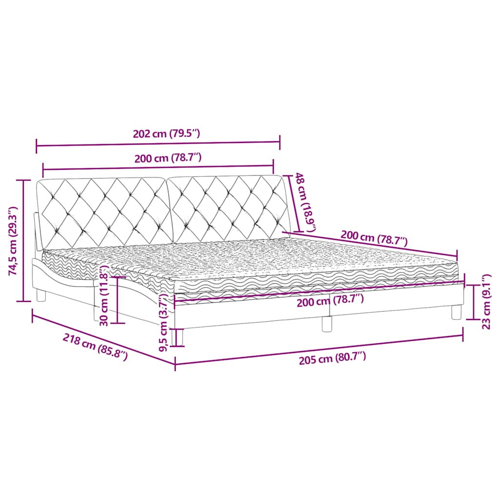 Letto con Materasso Blu 200x200 cm Velluto