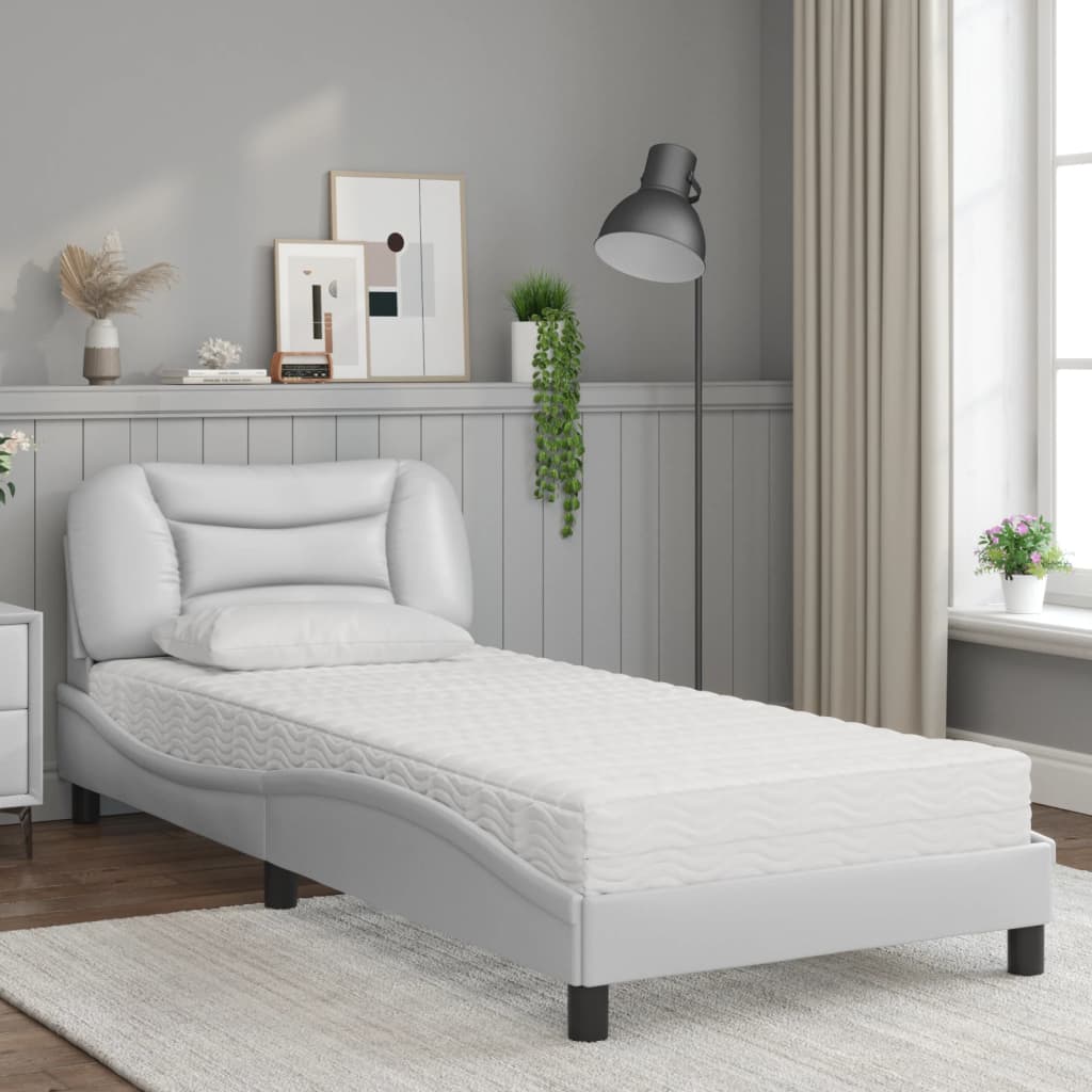 Letto con Materasso Hvar Bianco 80x200 cm in Similpelle - homemem39