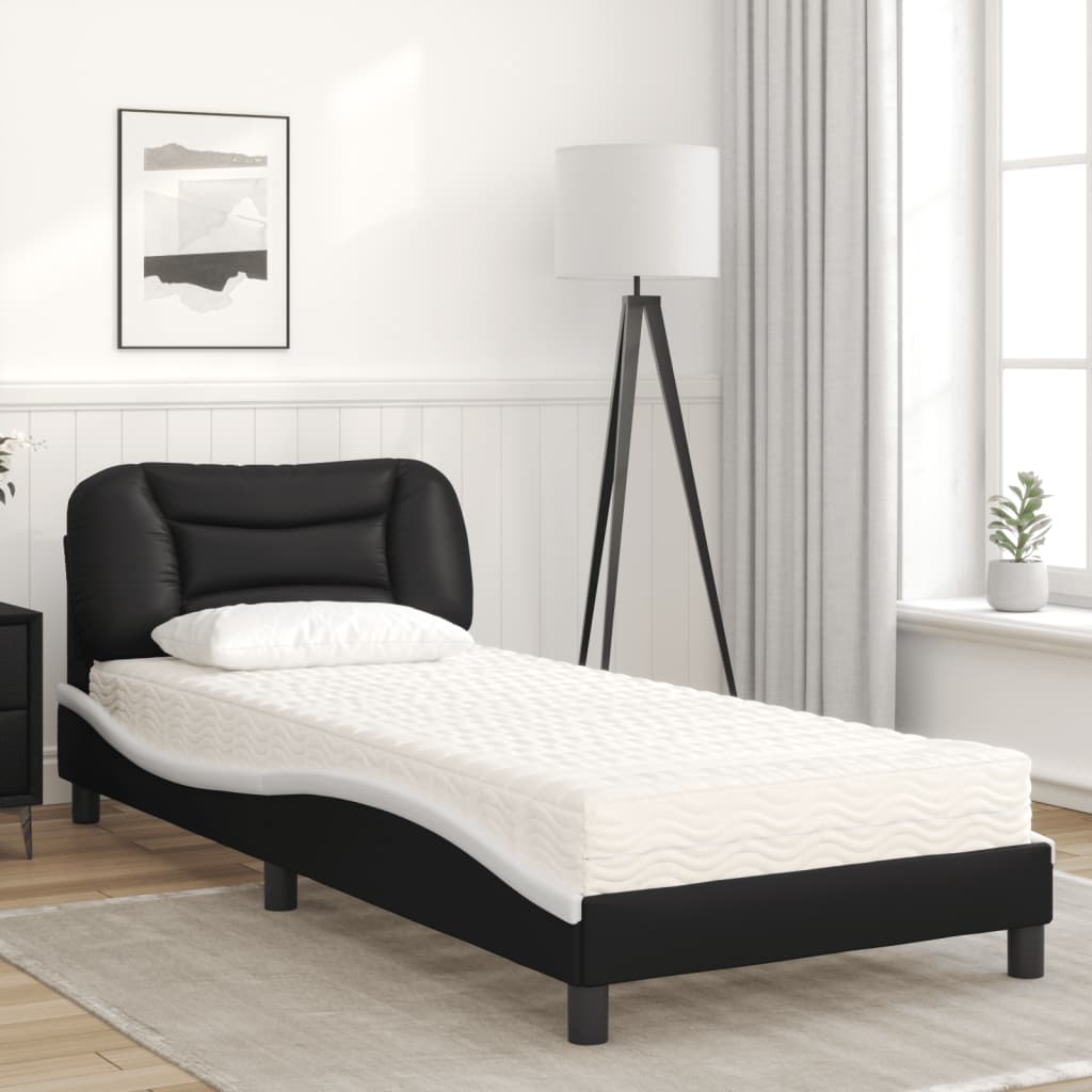 Letto con Materasso Hvar Nero e Bianco 80x200 cm in Similpelle - homemem39