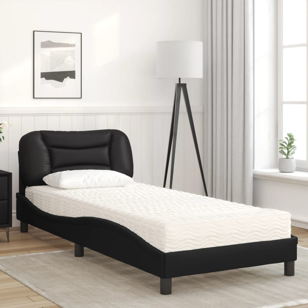 Letto con Materasso Hvar Nero 90x190 cm in Similpelle - homemem39