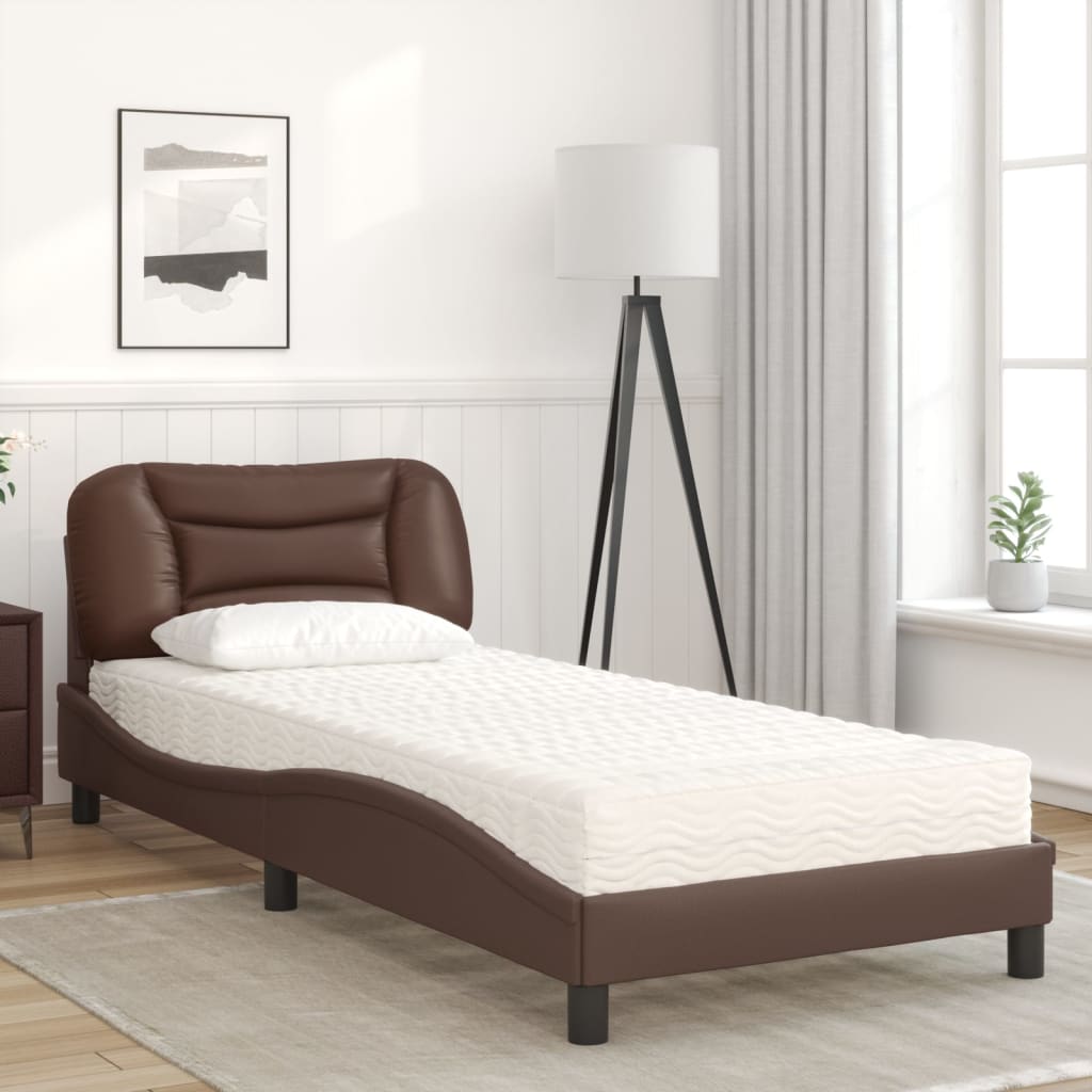 Letto con Materasso Hvar Marrone 90x190 cm in Similpelle - homemem39