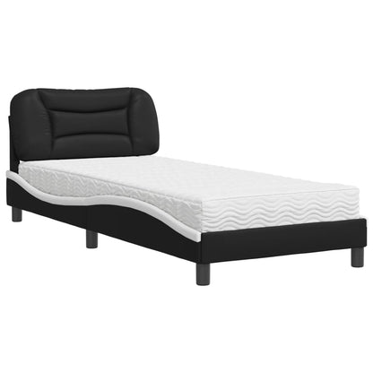 Letto con Materasso Hvar Nero e Bianco 90x190 cm in Similpelle - homemem39