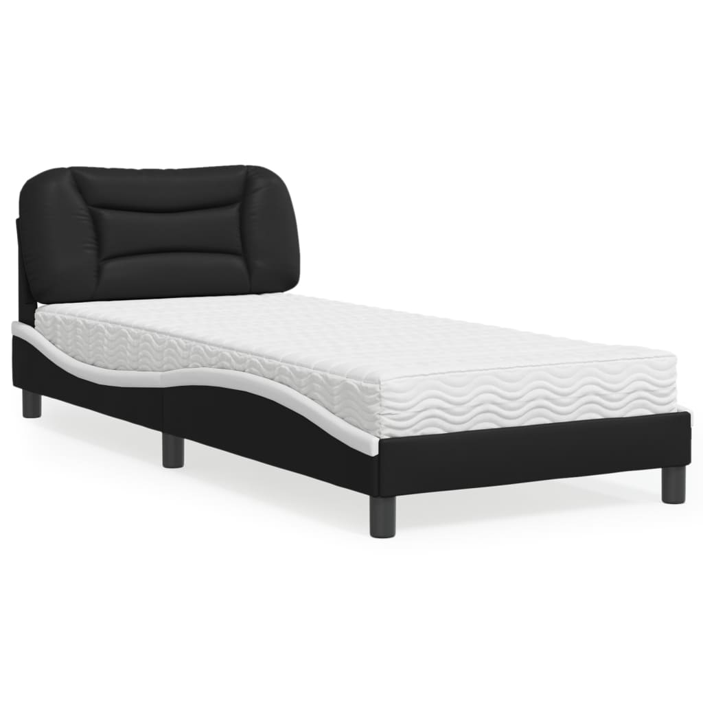 Letto con Materasso Hvar Nero e Bianco 90x200 cm in Similpelle - homemem39