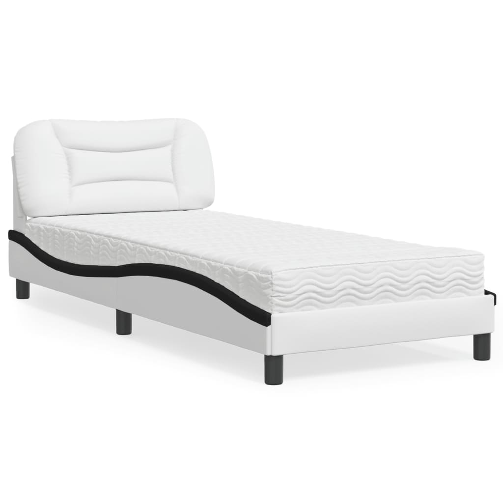 Letto con Materasso Hvar Nero e Bianco 90x200 cm in Similpelle - homemem39