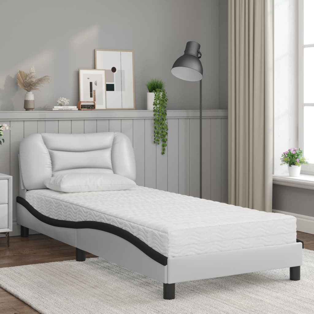 Letto con Materasso Hvar Nero e Bianco 90x200 cm in Similpelle - homemem39