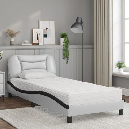 Letto con Materasso Hvar Nero e Bianco 90x200 cm in Similpelle - homemem39