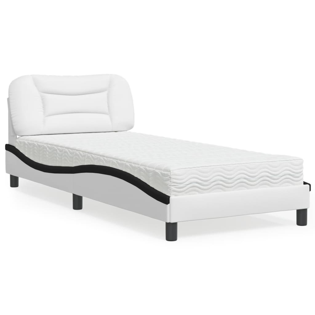 Letto con Materasso Hvar Nero e Bianco 90x200 cm in Similpelle - homemem39