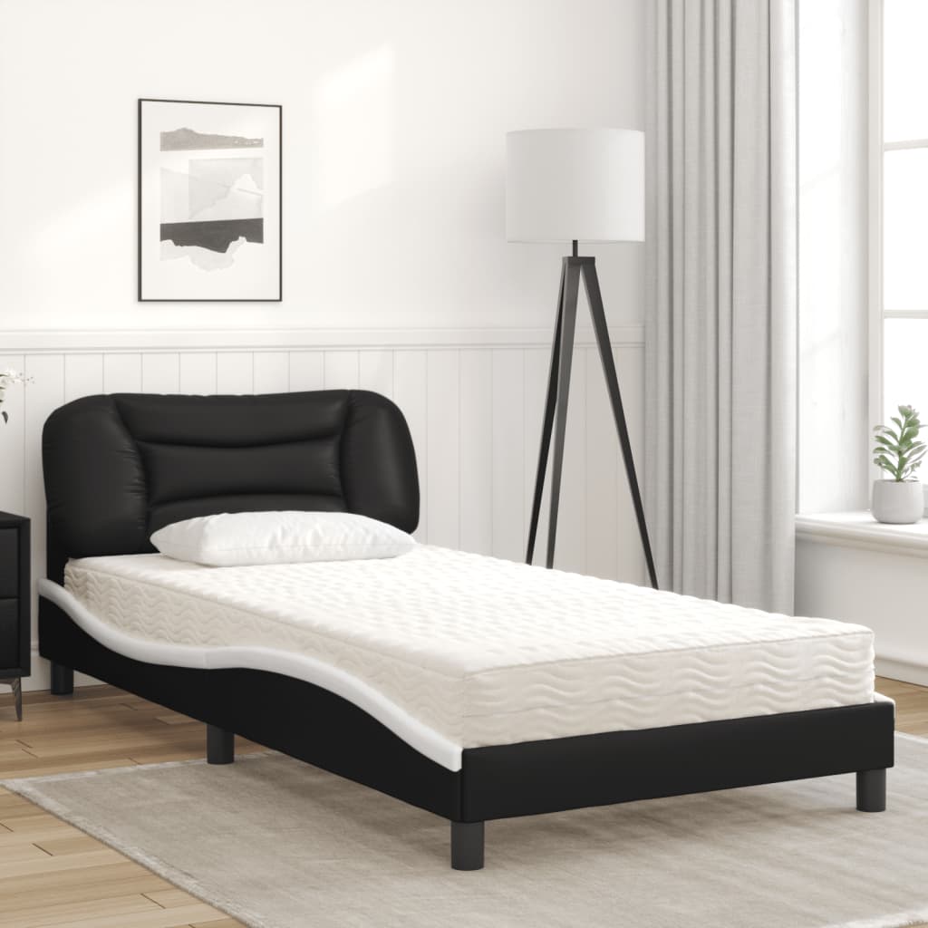 Letto con Materasso Hvar Nero e Bianco 100x200 cm in Similpelle - homemem39