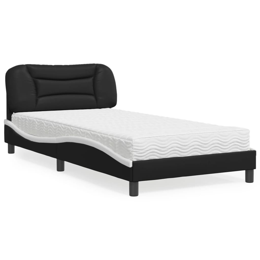 Letto con Materasso Hvar Nero e Bianco 100x200 cm in Similpelle - homemem39