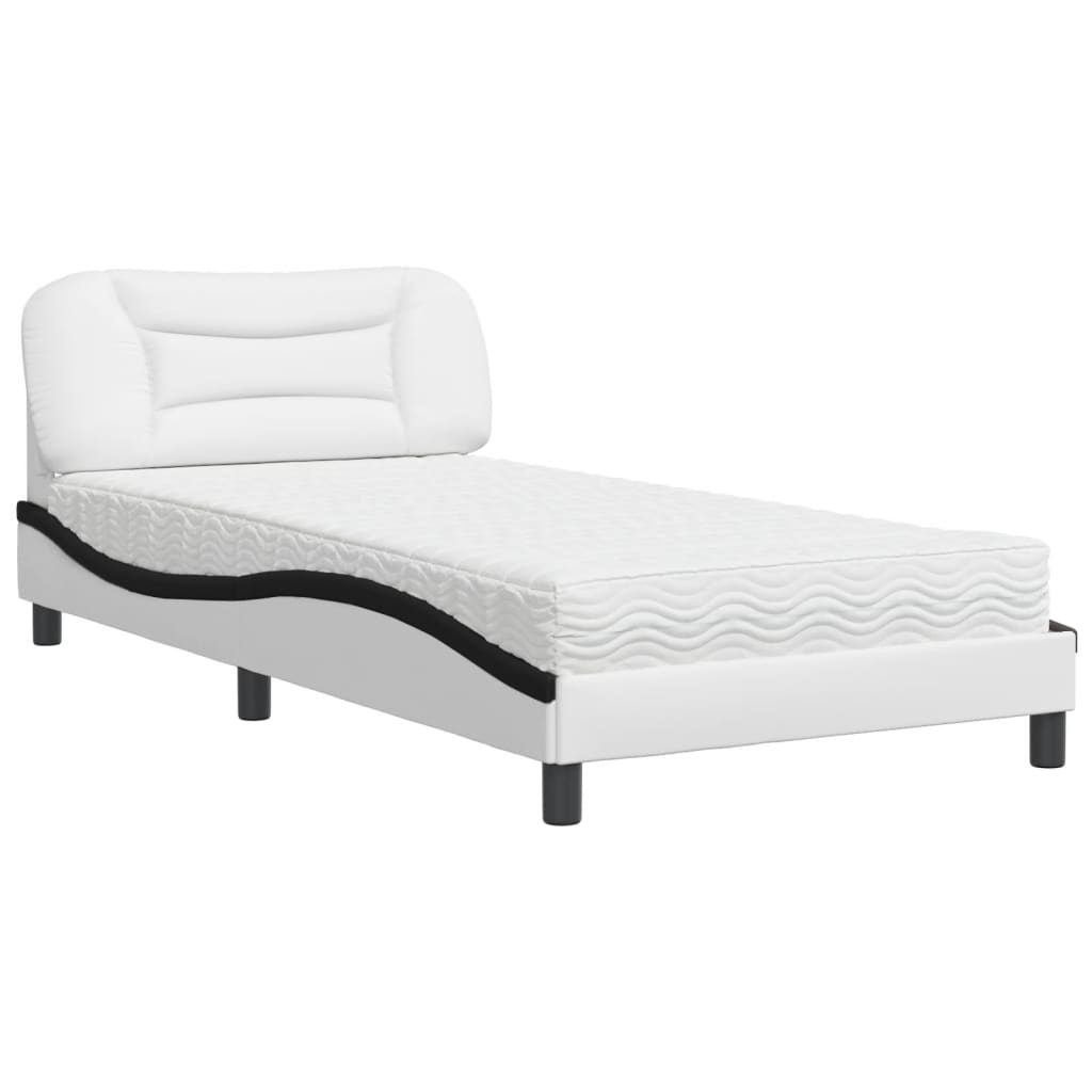 Letto con Materasso Hvar Bianco e Nero 100x200 cm in Similpelle - homemem39
