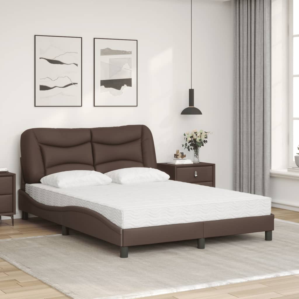 Letto con Materasso Hvar Marrone 140x190cm in Similpelle - homemem39