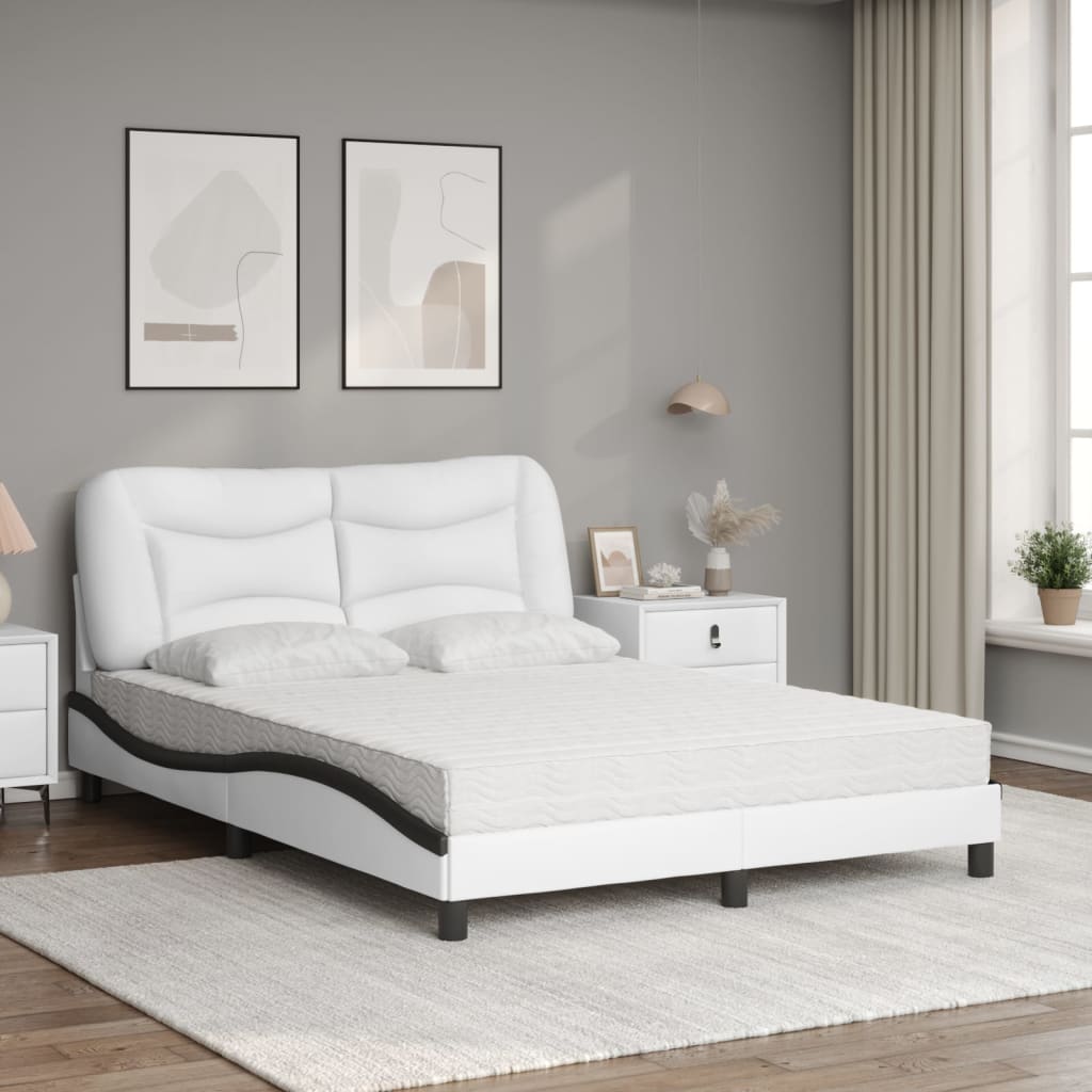 Letto con Materasso Hvar Bianco e Nero 140x190 cm in Similpelle - homemem39