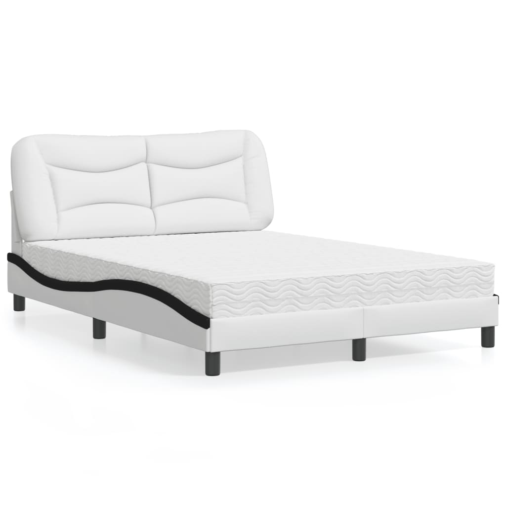 Letto con Materasso Hvar Bianco e Nero 140x190 cm in Similpelle - homemem39