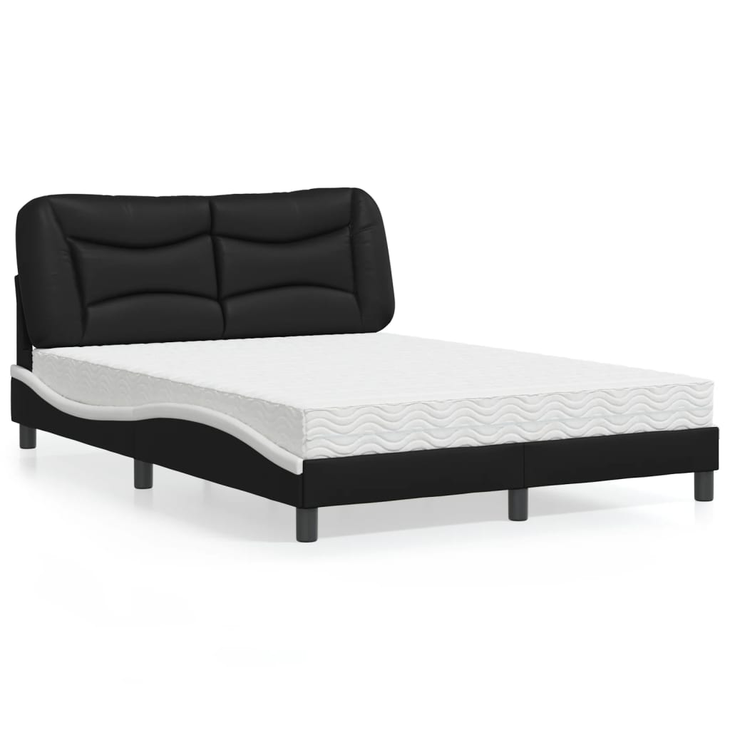 Letto con Materasso Hvar Nero e Bianco 140x200 cm in Similpelle - homemem39