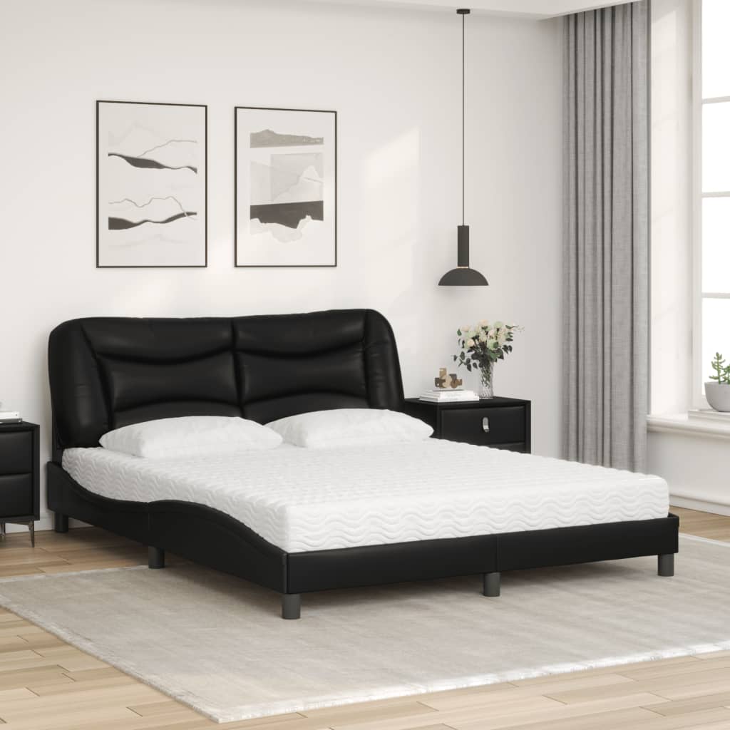 Letto con Materasso Hvar Nero 160x200 cm in Similpelle - homemem39