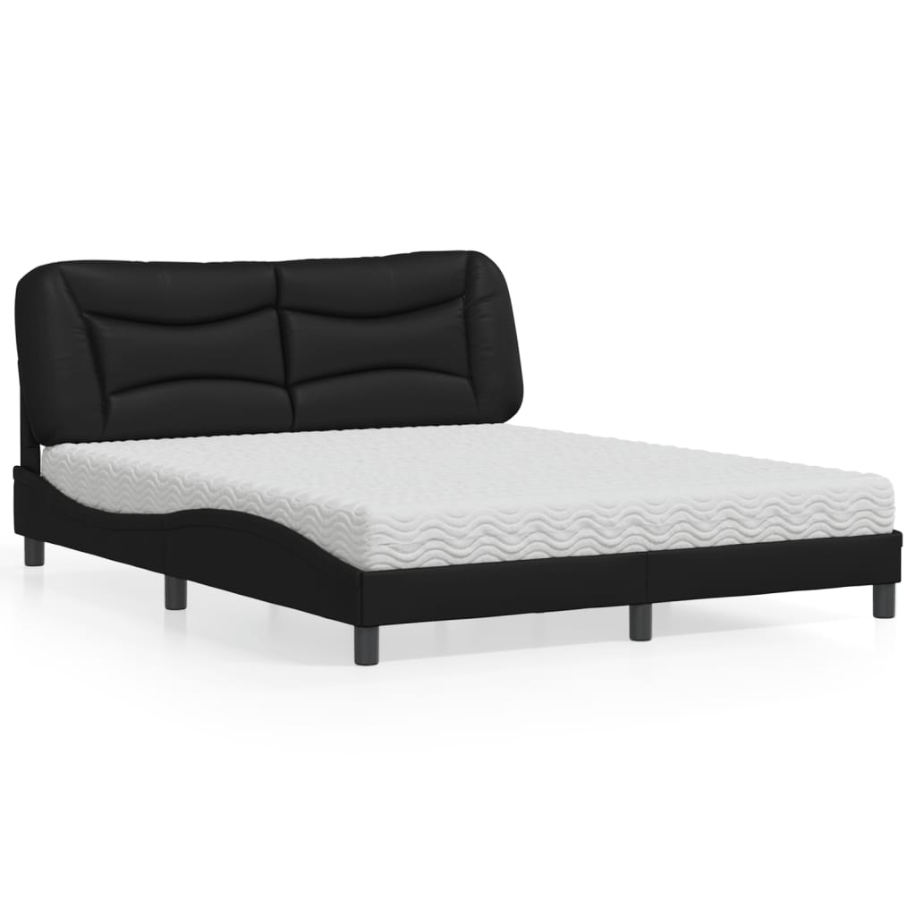 Letto con Materasso Hvar Nero 160x200 cm in Similpelle - homemem39