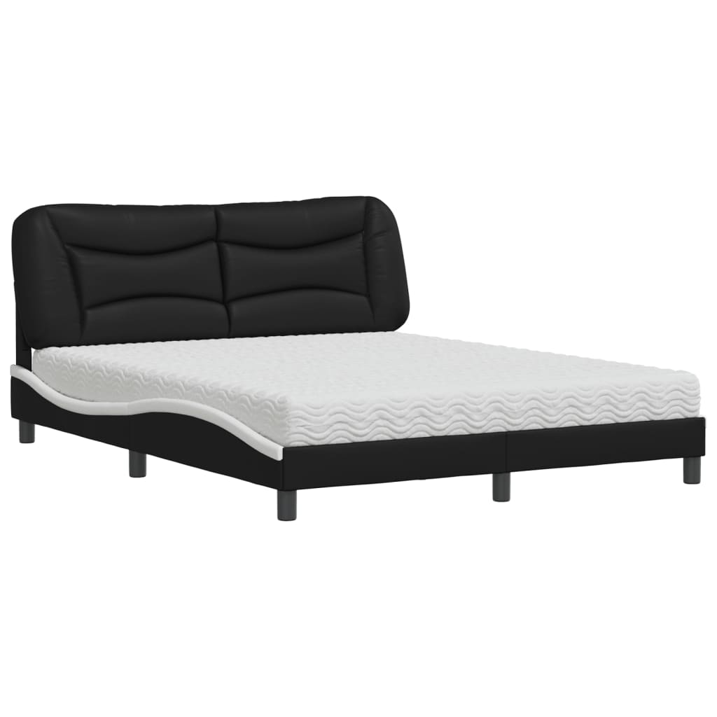 Letto con Materasso Hvar Nero e Bianco 160x200cm Similpelle - homemem39