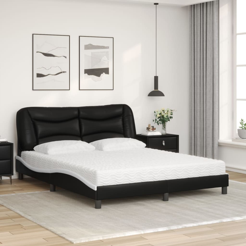 Letto con Materasso Hvar Nero e Bianco 160x200cm Similpelle - homemem39