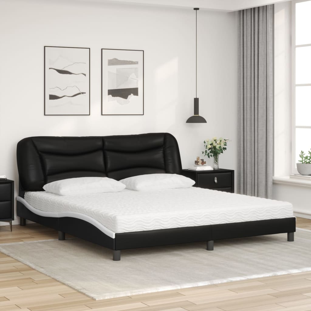 Letto con Materasso Hvar Nero e Bianco 180x200 cm in Similpelle - homemem39