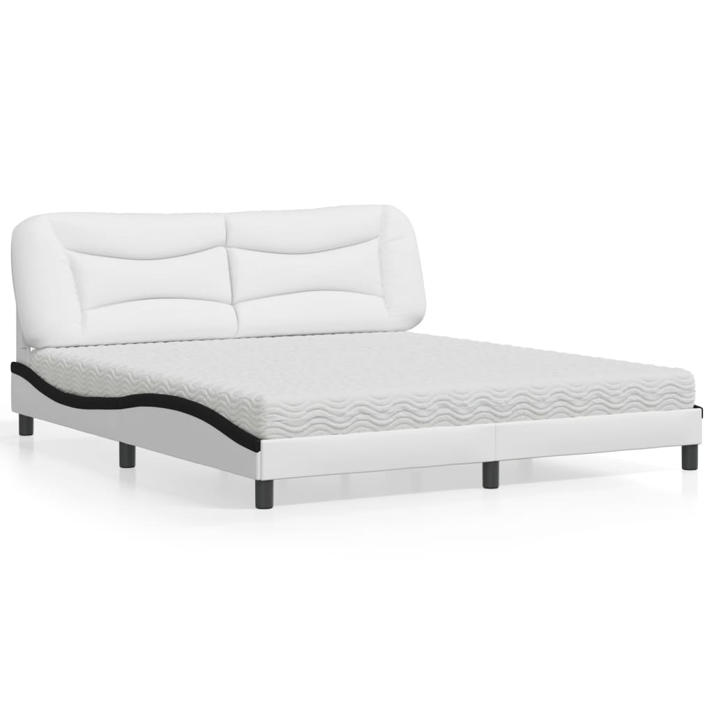 Letto con Materasso Hvar Bianco e Nero 180x200cm Similpelle - homemem39