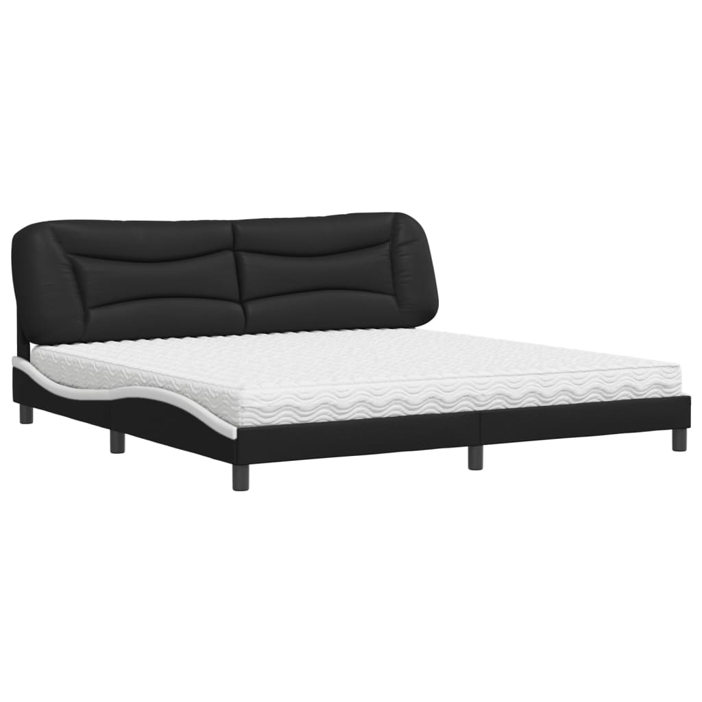 Letto con Materasso Hvar Nero e Bianco 200x200cm in Similpelle - homemem39