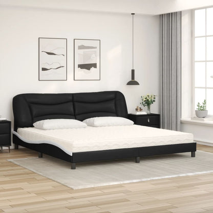 Letto con Materasso Hvar Nero e Bianco 200x200cm in Similpelle - homemem39