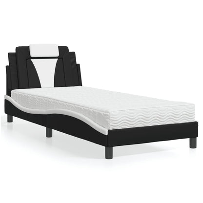 Letto con Materasso Nero e Bianco 90x190 cm in Similpelle - homemem39