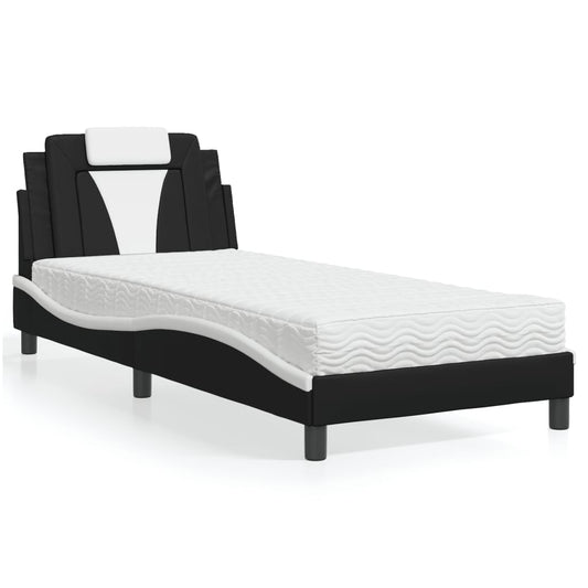 Letto con Materasso Nero e Bianco 90x190 cm in Similpelle - homemem39