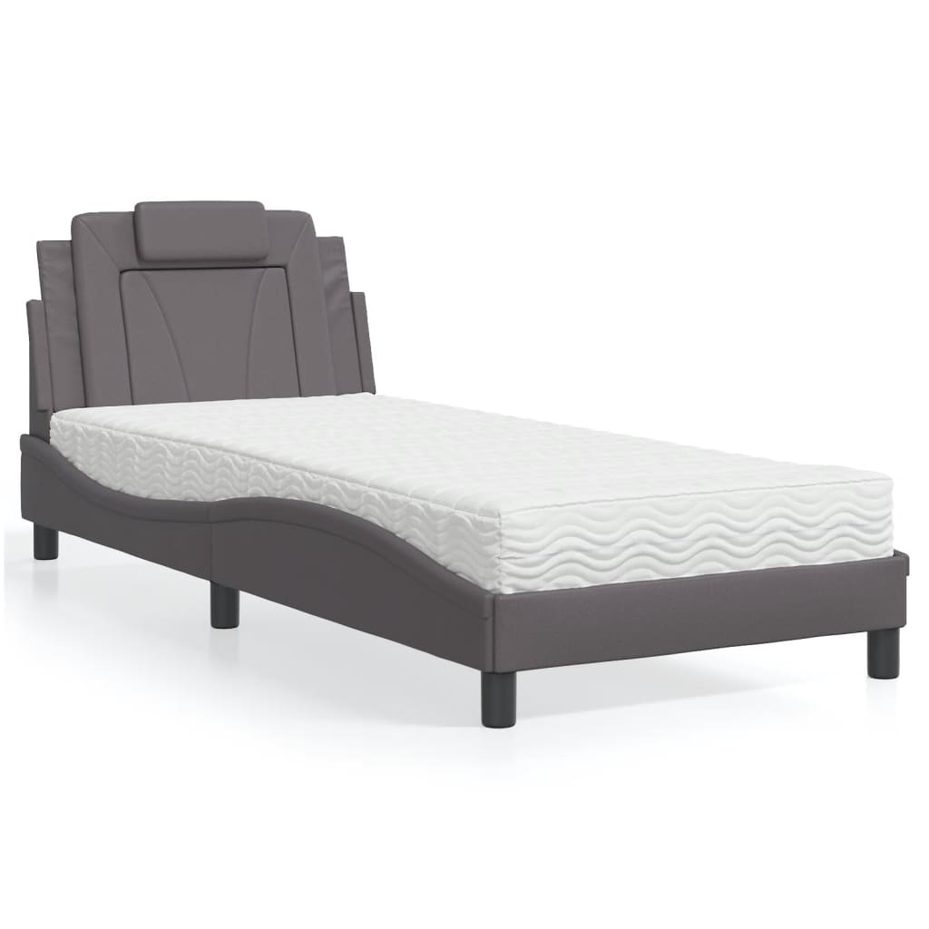 Letto Viana con Materasso Grgio 90x200 cm in Similpelle - homemem39