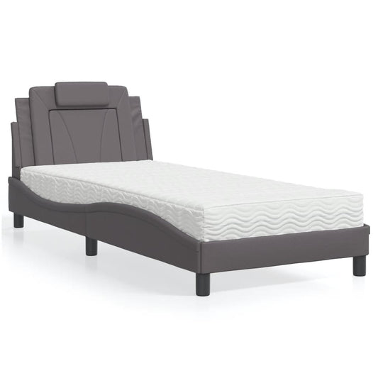 Letto Viana con Materasso Grgio 90x200 cm in Similpelle - homemem39