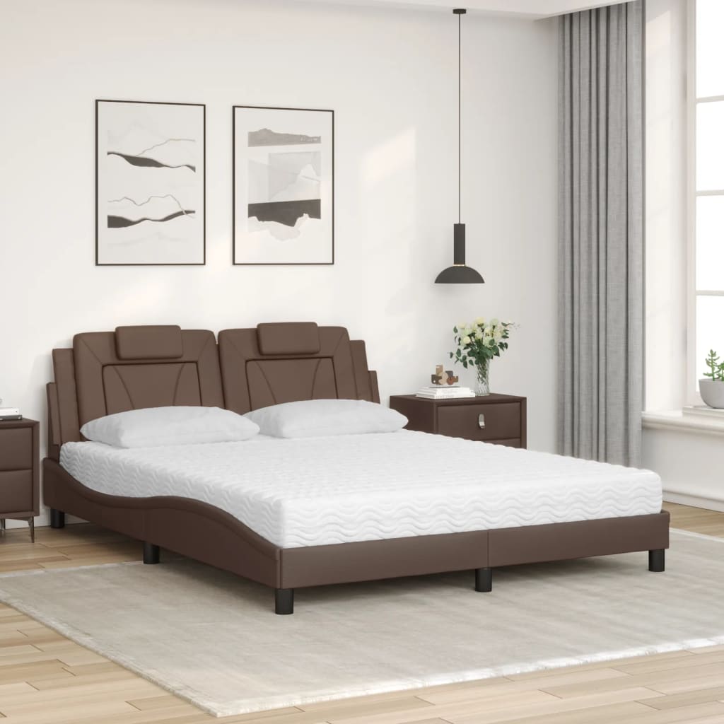 Letto Viana con Materasso Marrone 160x200cm in Similpelle - homemem39