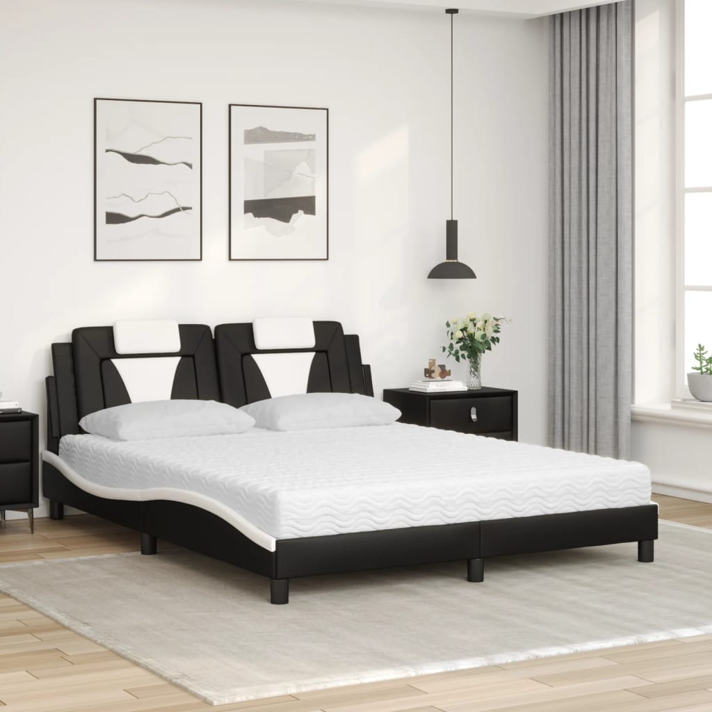 Letto Viana con Materasso Nero e Bianco 160x200cm Similpelle - homemem39
