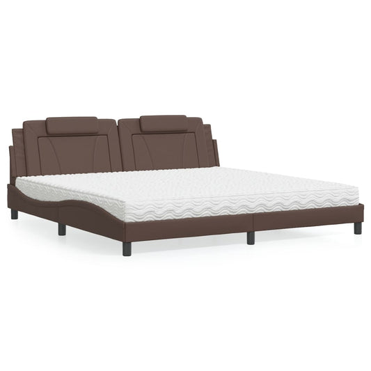 Letto Viana con Materasso Marrone 200x200cm in Similpelle - homemem39