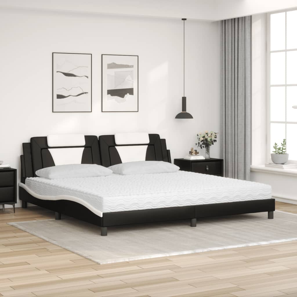 Letto Viana con Materasso Nero e Bianco 200x200cm in Similpelle - homemem39