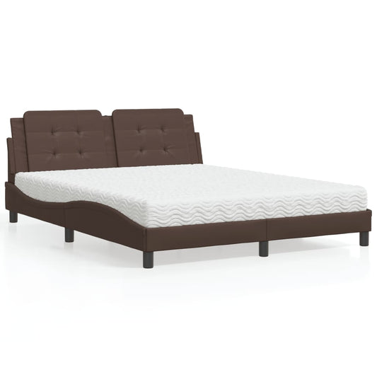 Letto con Materasso Marrone 160x200cm in Similpelle